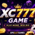XC777 Game APK download featured image with casino slots, mobile gaming app, gold coins, 777 slot machine, and secure online gaming platform in Pakistan